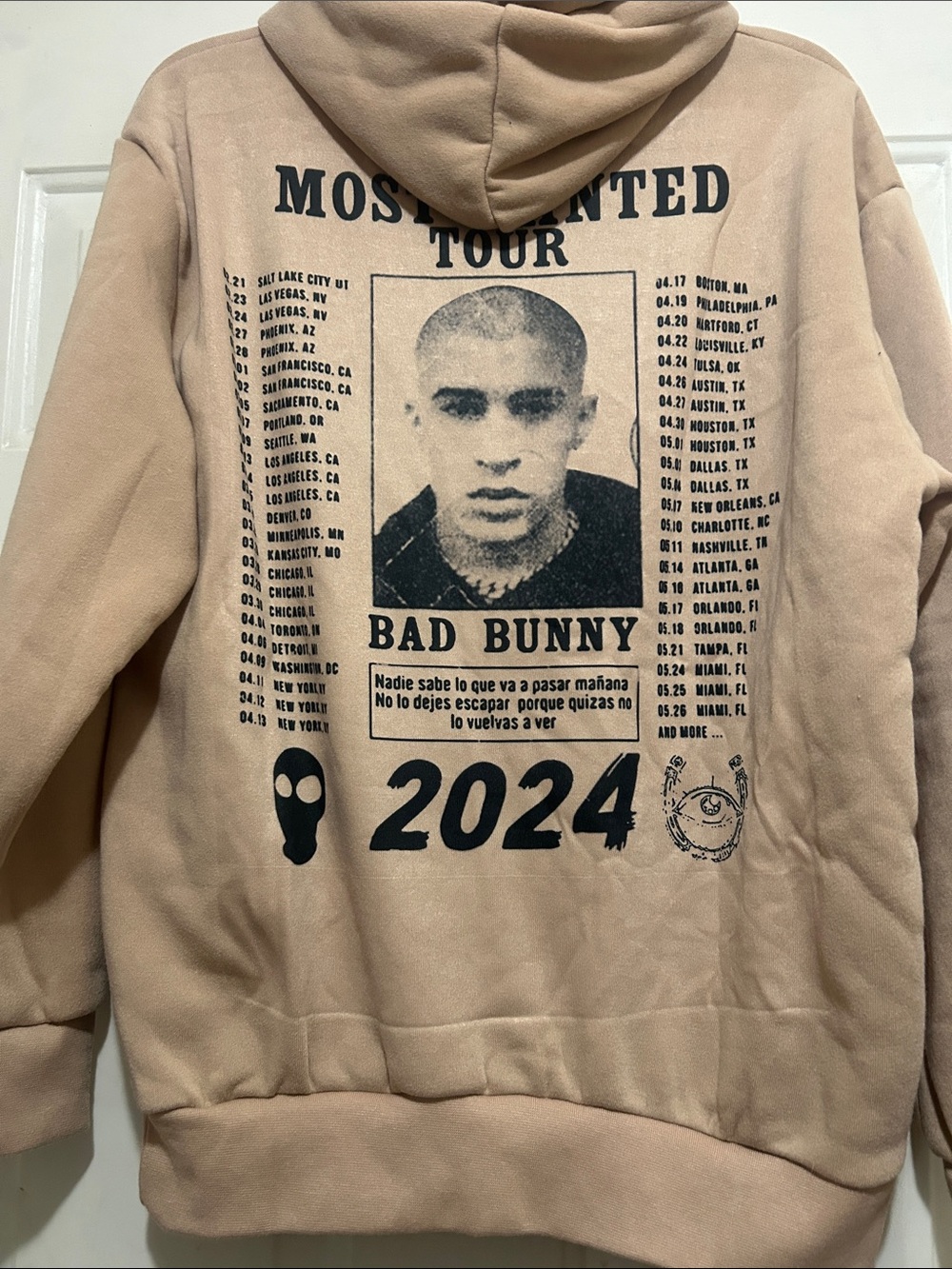 Bad Bunny NWT Tan Graphic Hoodie - Men's Tan Pullover 2024